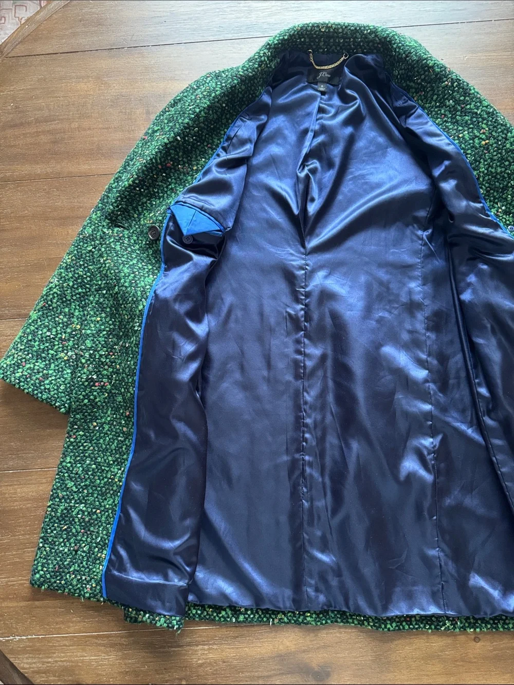 Size 6 J. Crew Green Speckled Italian Tweed Wool Blend Daphne Topcoat Jacket